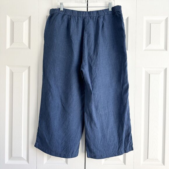 J. Jill Linen Pants Womens Size L Blue Wide Leg Cropped High Rise 100% Linen - Picture 3 of 10